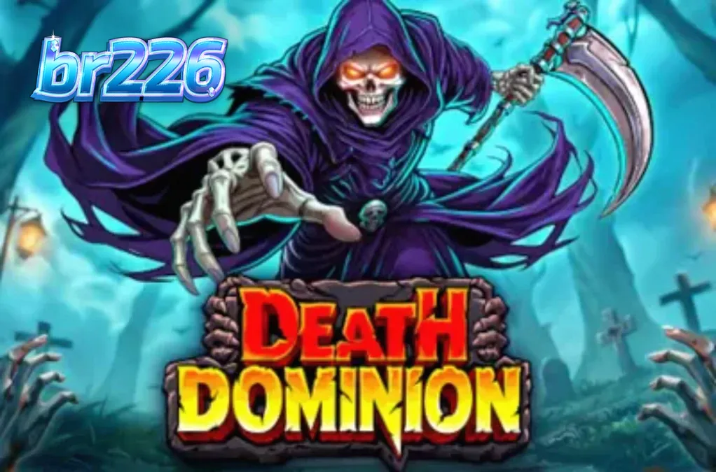Captura de tela do jogo Death Dominion da Pragmatic Play, mostrando o Ceifador e a grade de 6x5 com símbolos góticos.